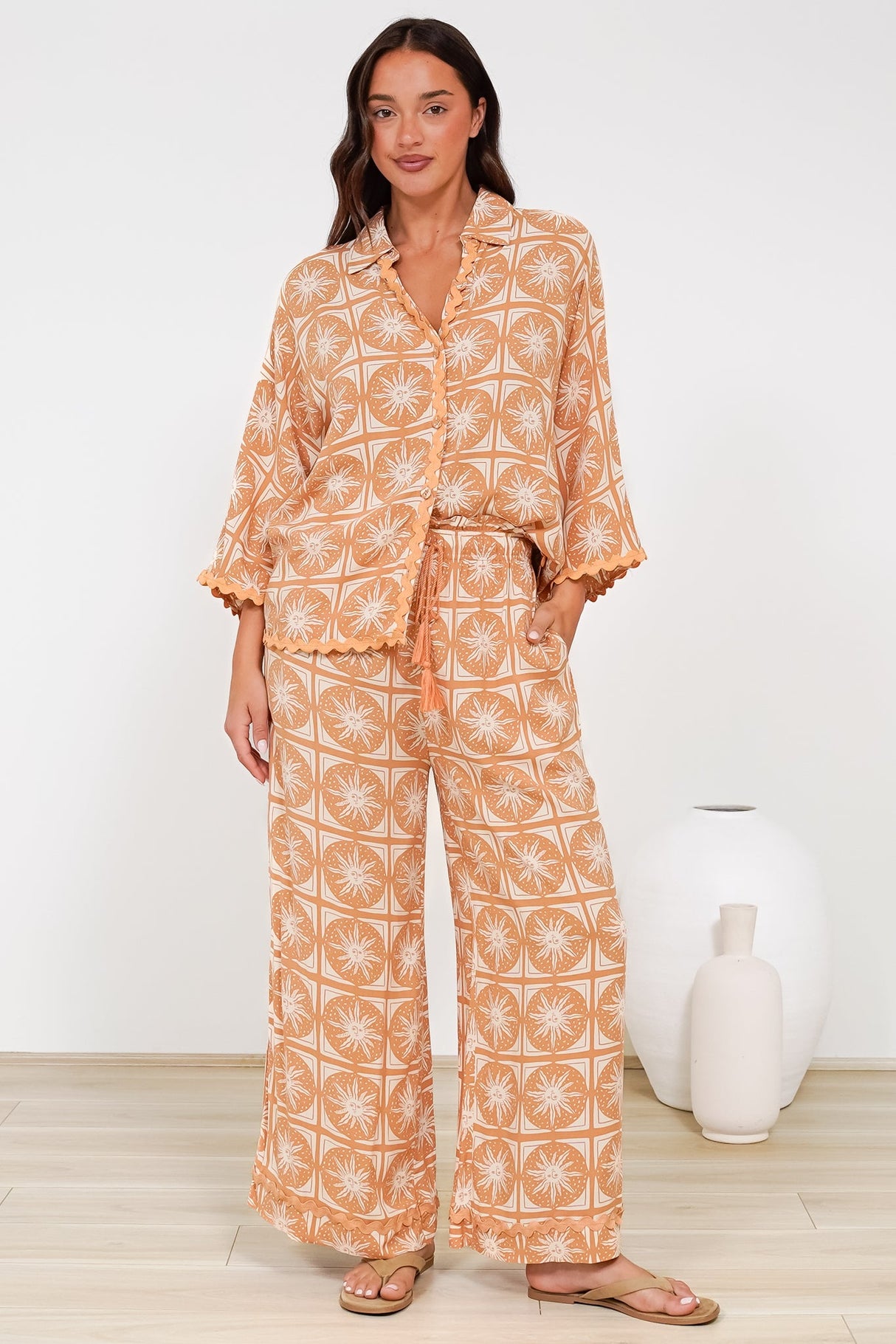 Zara Pants - Paper Bag High Waisted Wide Leg Pants in Solare Print