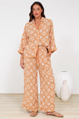 Zara Pants - Paper Bag High Waisted Wide Leg Pants in Solare Print