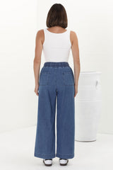 Zeke Jeans - Elasticated Waist Wide Leg Jeans in Medium Wash Denim