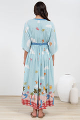 Zelle Maxi Dress - V Neck Batwing Sleeve Dress with Side Splits in Staria Print