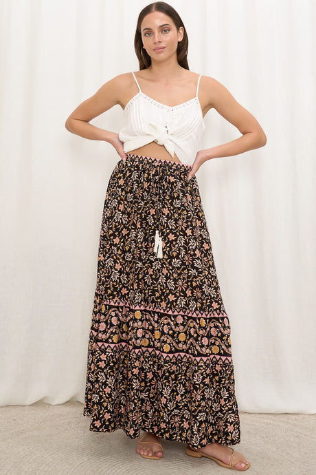Zia Maxi Skirt - High Waisted Skirt with Front Splits in Amirah Print