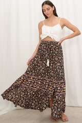Zia Maxi Skirt - High Waisted Skirt with Front Splits in Amirah Print