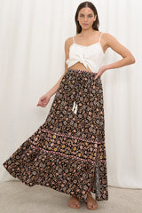 Zia Maxi Skirt - High Waisted Skirt with Front Splits in Amirah Print