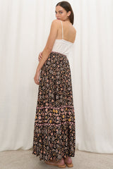 Zia Maxi Skirt - High Waisted Skirt with Front Splits in Amirah Print