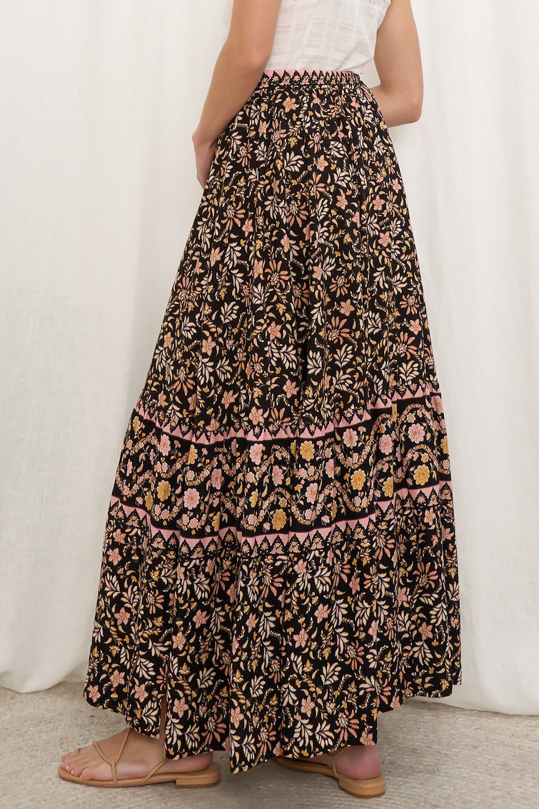 Zia Maxi Skirt - High Waisted Skirt with Front Splits in Amirah Print