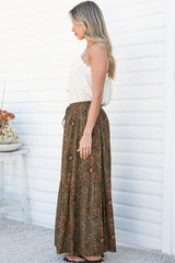 Zia Maxi Skirt - High Waisted Skirt with Tassel Waist Tie and Front Splits in Amani Print