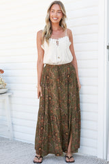 Zia Maxi Skirt - High Waisted Skirt with Tassel Waist Tie and Front Splits in Amani Print