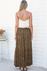 Zia Maxi Skirt - High Waisted Skirt with Tassel Waist Tie and Front Splits in Amani Print