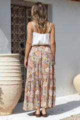Zia Maxi Skirt - High Waisted Skirt with Tassel Waist Tie and Front Splits in Avianna Print