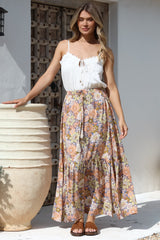 Zia Maxi Skirt - High Waisted Skirt with Tassel Waist Tie and Front Splits in Avianna Print