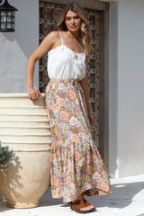 Zia Maxi Skirt - High Waisted Skirt with Tassel Waist Tie and Front Splits in Avianna Print