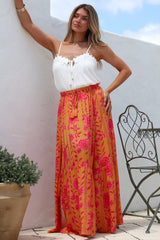Zia Maxi Skirt - High Waisted Skirt with Tassel Waist Tie and Front Splits in Betsey Print