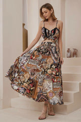 Zia Maxi Skirt - High Waisted Skirt with Front Splits in Elaine Print