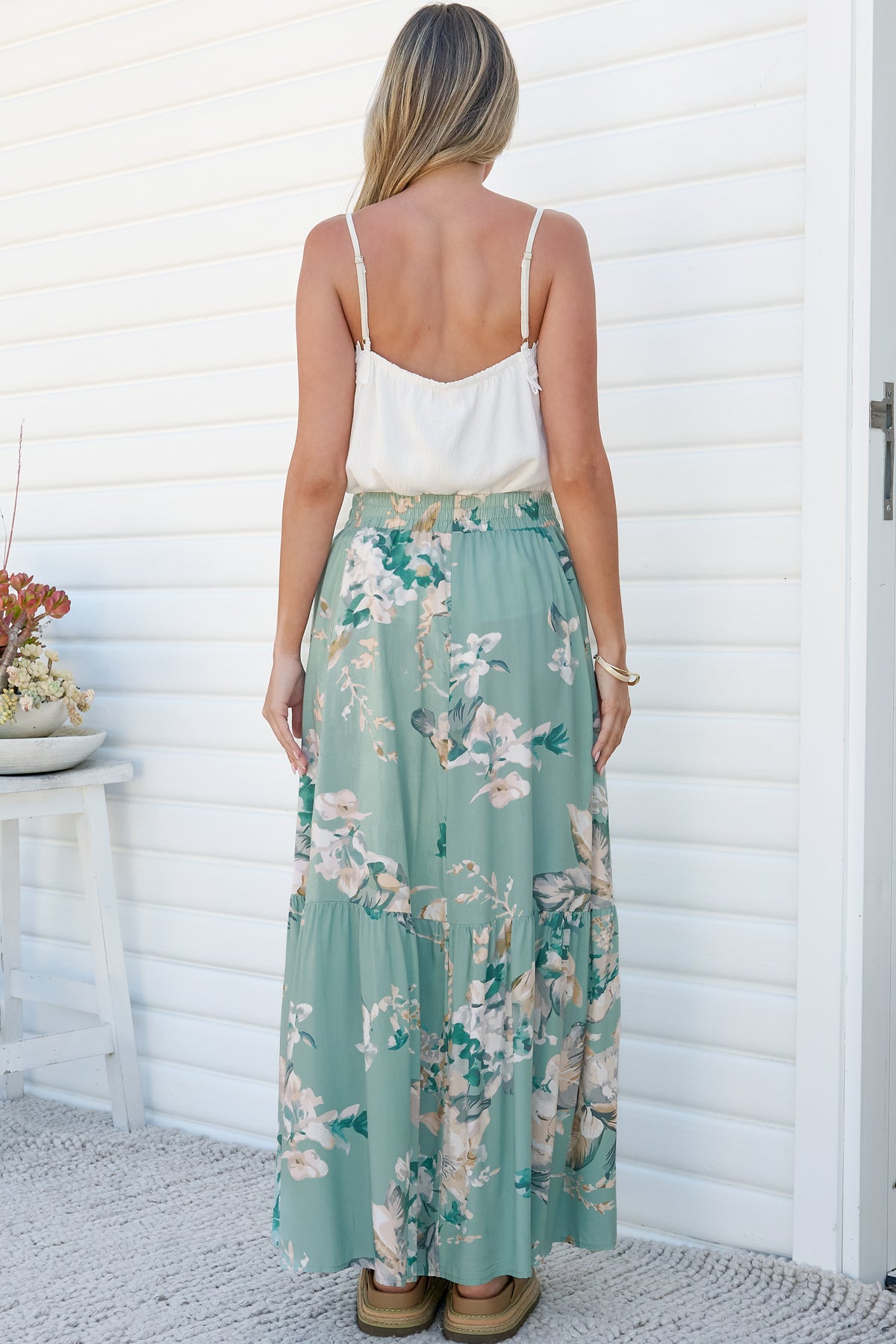 Zia Maxi Skirt - High Waisted Skirt with Tassel Waist Tie and Front Splits in Emerson Print