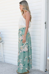 Zia Maxi Skirt - High Waisted Skirt with Tassel Waist Tie and Front Splits in Emerson Print