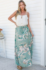 Zia Maxi Skirt - High Waisted Skirt with Tassel Waist Tie and Front Splits in Emerson Print
