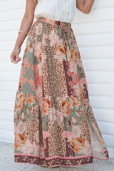 Zia Maxi Skirt - High Waisted Skirt with Tassel Waist Tie and Front Splits in Frannie Print