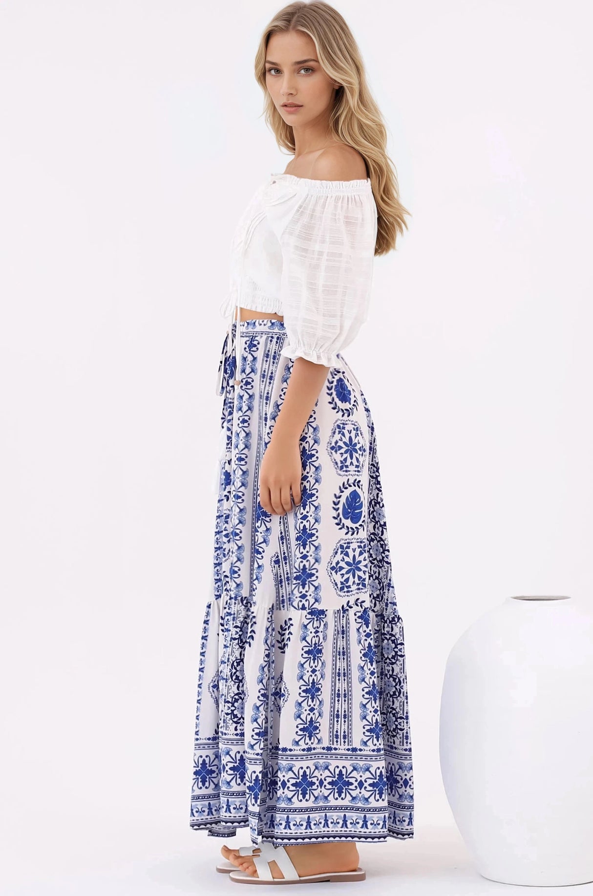 Zia Maxi Skirt - High Waisted Skirt with Front Splits in Kahula Print