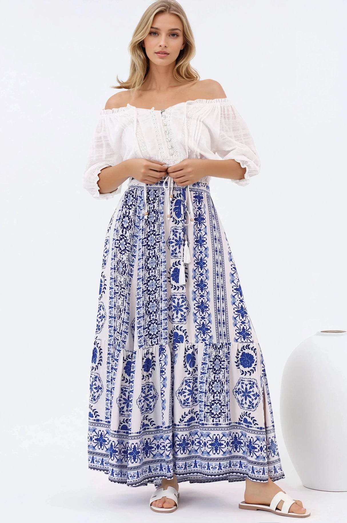 Zia Maxi Skirt - High Waisted Skirt with Front Splits in Kahula Print