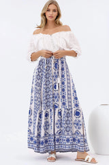 Zia Maxi Skirt - High Waisted Skirt with Front Splits in Kahula Print
