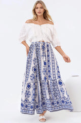 Zia Maxi Skirt - High Waisted Skirt with Front Splits in Kahula Print