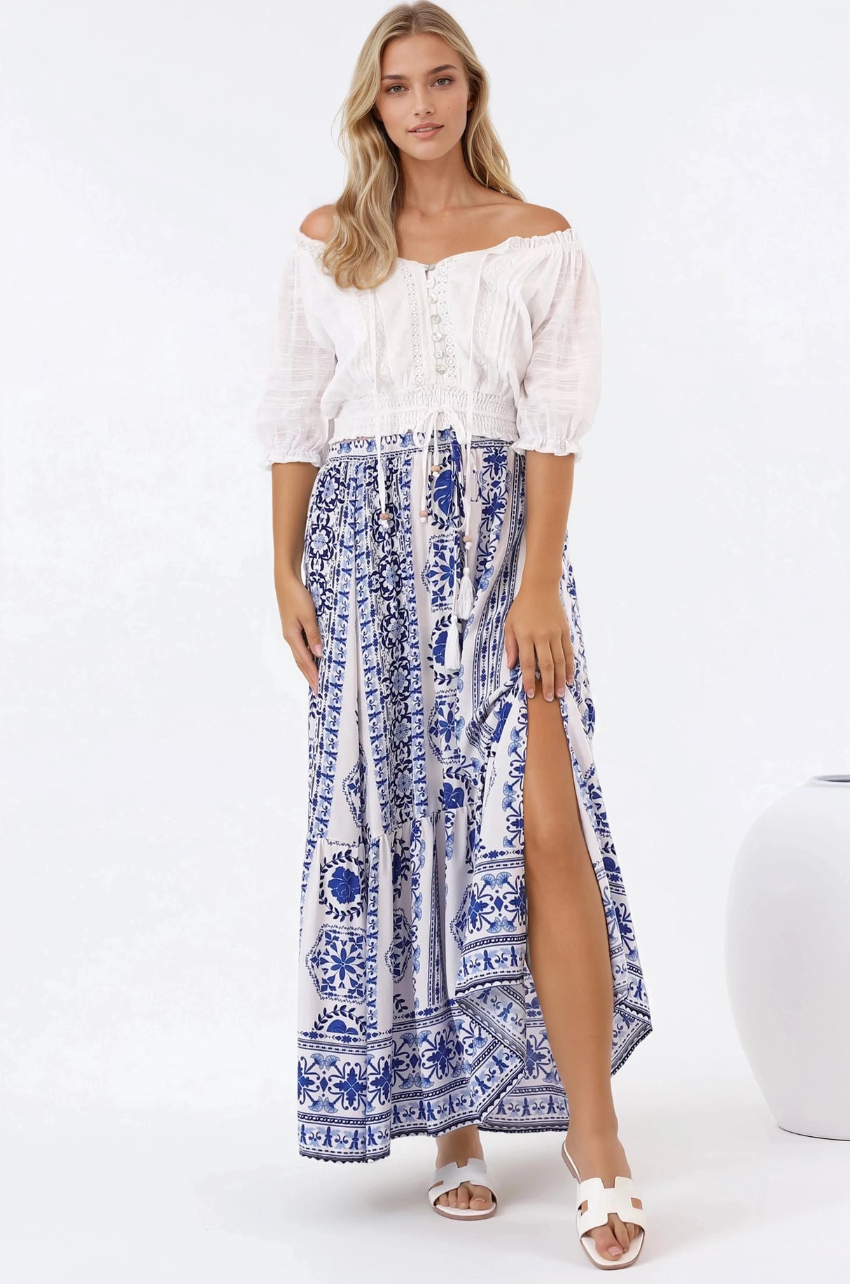 Zia Maxi Skirt - High Waisted Skirt with Front Splits in Kahula Print