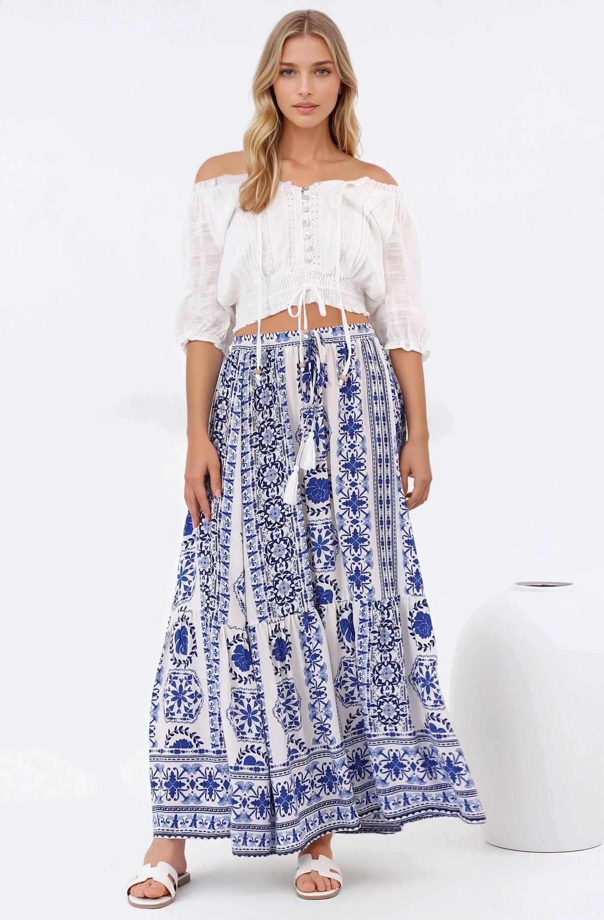 Zia Maxi Skirt - High Waisted Skirt with Front Splits in Kahula Print