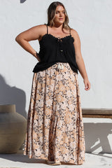 Zia Maxi Skirt - High Waisted Skirt with Tassel Waist Tie and Front Splits in Lyanna Print