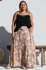 Zia Maxi Skirt - High Waisted Skirt with Tassel Waist Tie and Front Splits in Lyanna Print