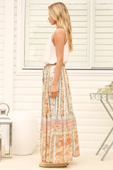 Zia Maxi Skirt - High Waisted Skirt with Tassel Waist Tie and Front Splits in Lyla Print