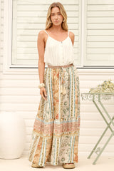 Zia Maxi Skirt - High Waisted Skirt with Tassel Waist Tie and Front Splits in Lyla Print