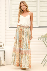 Zia Maxi Skirt - High Waisted Skirt with Tassel Waist Tie and Front Splits in Lyla Print