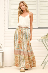 Zia Maxi Skirt - High Waisted Skirt with Tassel Waist Tie and Front Splits in Lyla Print