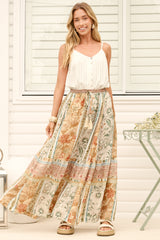 Zia Maxi Skirt - High Waisted Skirt with Tassel Waist Tie and Front Splits in Lyla Print
