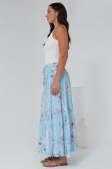 Zia Maxi Skirt - High Waisted Skirt with Tassel Waist Tie and Front Splits in Miranda Print