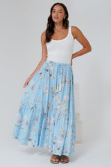 Zia Maxi Skirt - High Waisted Skirt with Tassel Waist Tie and Front Splits in Miranda Print