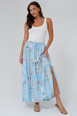 Zia Maxi Skirt - High Waisted Skirt with Tassel Waist Tie and Front Splits in Miranda Print