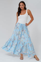 Zia Maxi Skirt - High Waisted Skirt with Tassel Waist Tie and Front Splits in Miranda Print