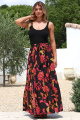 Zia Maxi Skirt - High Waisted Skirt with Tassel Waist Tie and Front Splits in Loraine Print