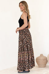 Zia Maxi Skirt - High Waisted Skirt with Front Splits in Amirah Print