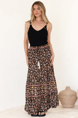Zia Maxi Skirt - High Waisted Skirt with Front Splits in Amirah Print