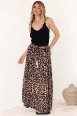 Zia Maxi Skirt - High Waisted Skirt with Front Splits in Amirah Print