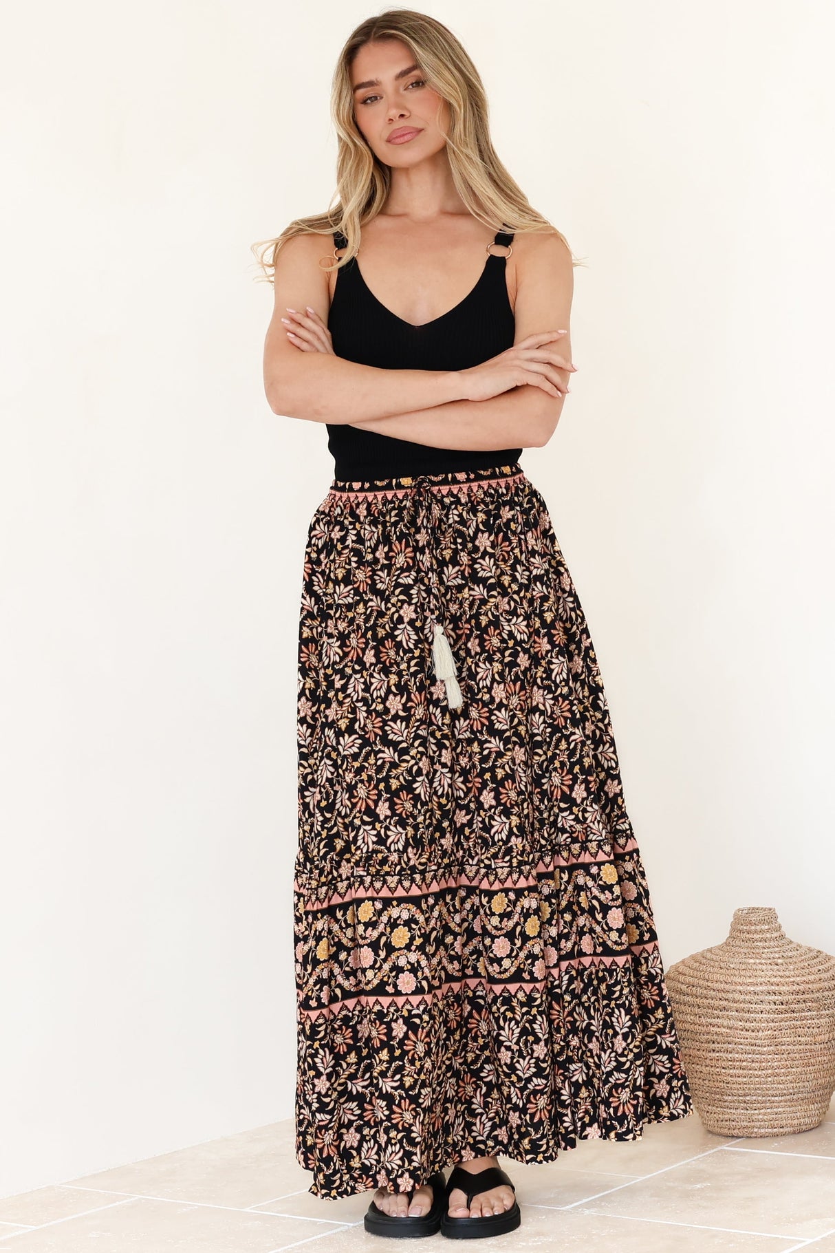Zia Maxi Skirt - High Waisted Skirt with Front Splits in Amirah Print