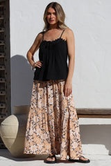 Zia Maxi Skirt - High Waisted Skirt with Tassel Waist Tie and Front Splits in Lyanna Print