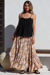 Zia Maxi Skirt - High Waisted Skirt with Tassel Waist Tie and Front Splits in Lyanna Print