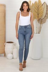 Ziggy Jeans - High Waisted Whiskers Detailed Jeans in Mid Wash Blue