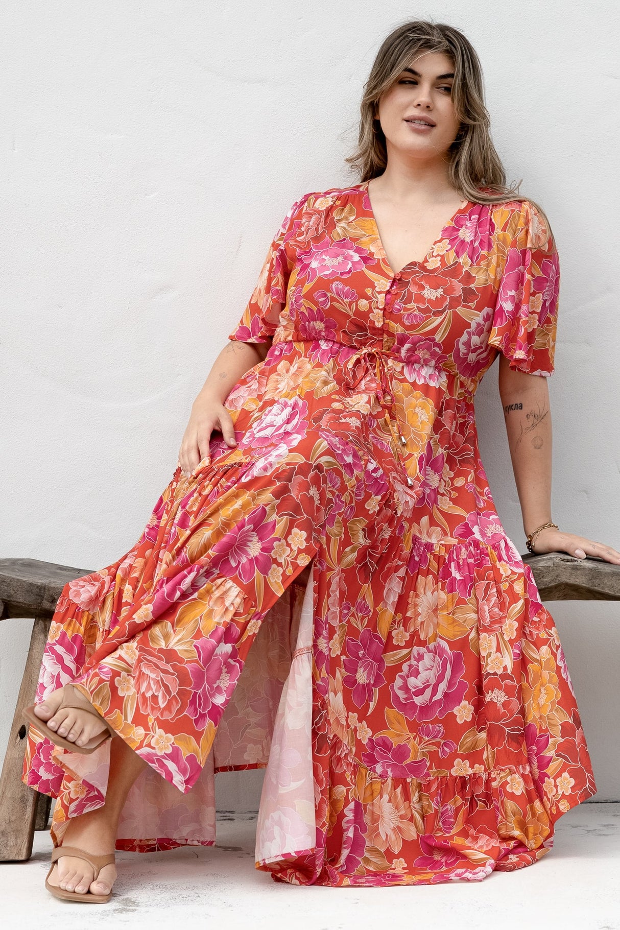 Ziggy Maxi Dress - Cap Sleeve Tiered Dress with Pull Tie Waist in Mirella Print