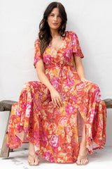 Ziggy Maxi Dress - Cap Sleeve Tiered Dress with Pull Tie Waist in Mirella Print