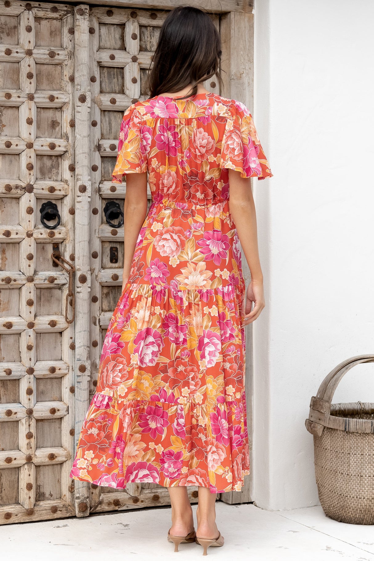 Ziggy Maxi Dress - Cap Sleeve Tiered Dress with Pull Tie Waist in Mirella Print