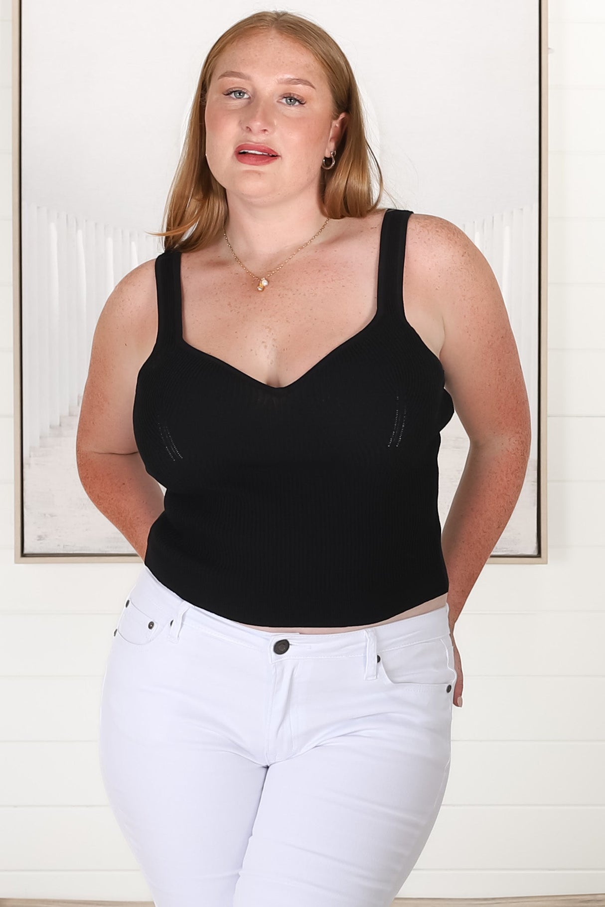 Zoey Ribbed Top - Sweetheart Neckline Ribbed Top in Black